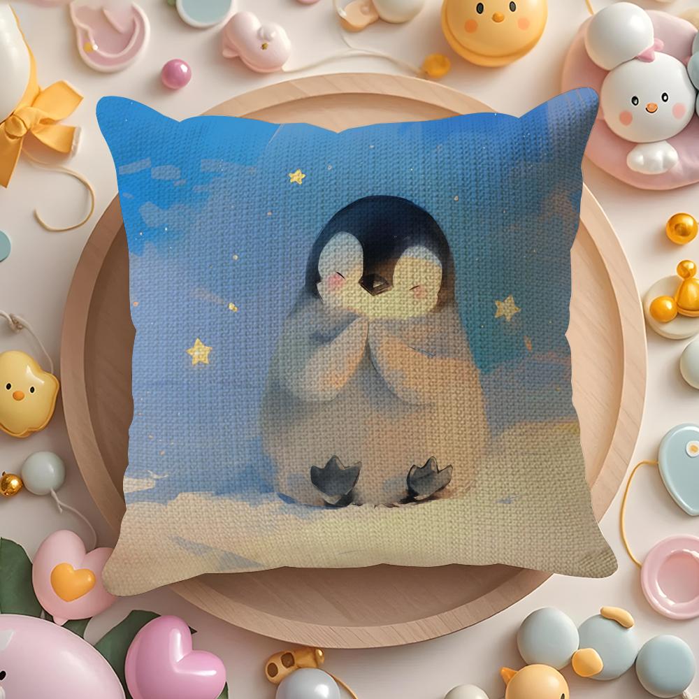 Cute Cartoon Penguin life Pillow Case Pattern Printed Pillowcase for Living Room Sofa Cushion Cover & Bedroom Decor