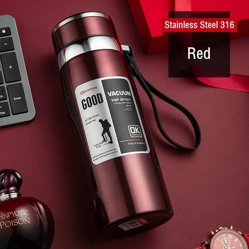 600ML/1000ML/1200ML Double Stainless Steel 316 Thermal Flask with Filter Portable Coffee Tea Thermal Bottle Travel Tumbler 600ml красный