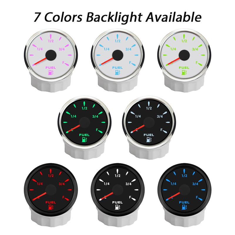 ELING 52mm Fuel Level Gauge 0-190ohm 240-33ohm Signal Fuel Tank Level Meter with 7 Colors Backlight for Car SUV Boats