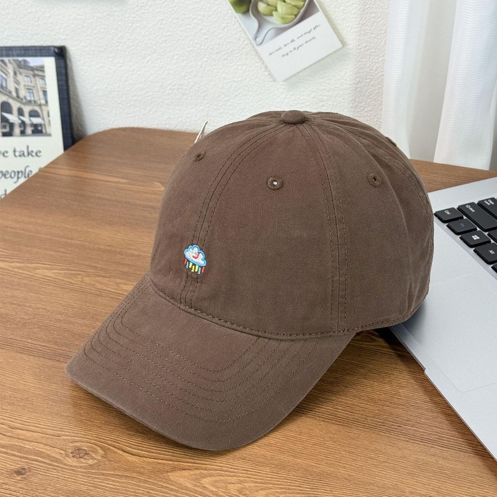 Fashion Hat Spring and Summer Cute Clouds Embroidery Baseball Cap Women's Wide Brim Show Small Face Versatile Cap Big Head Circumference Hat Trend