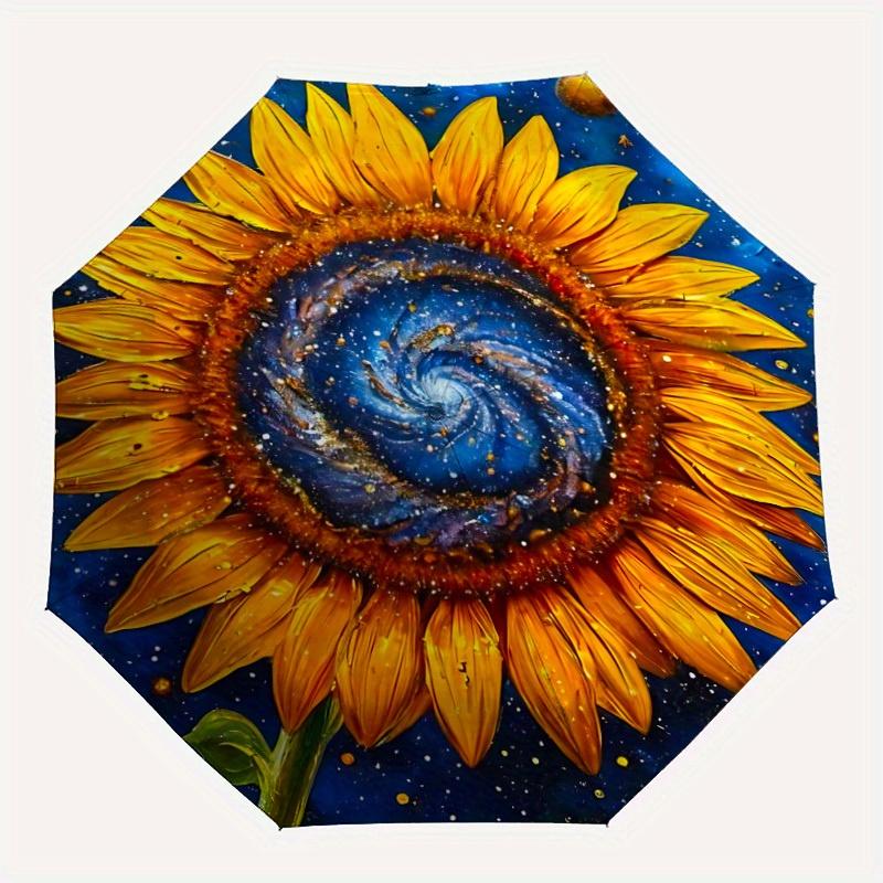 

1pc Galaxy Sunflower Auto Open/Close Umbrella - Compact Travel Umbrella, 8-Rib Heavy-Duty Construction, Ideal Gift, Outdoor Accessory, Styli
