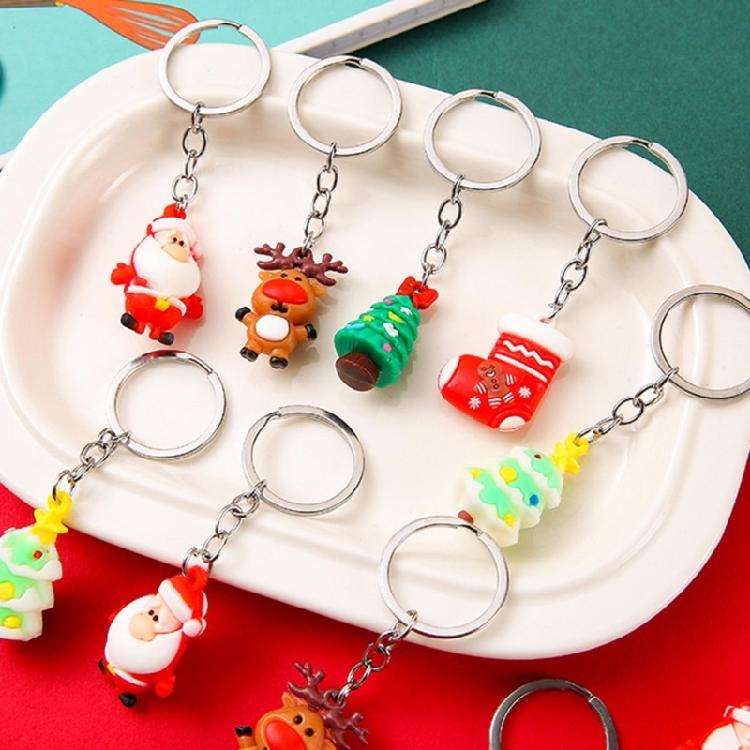 10Pcs Christmas Keychains Cartoon Keyrings Ornaments Decoration Party Favors