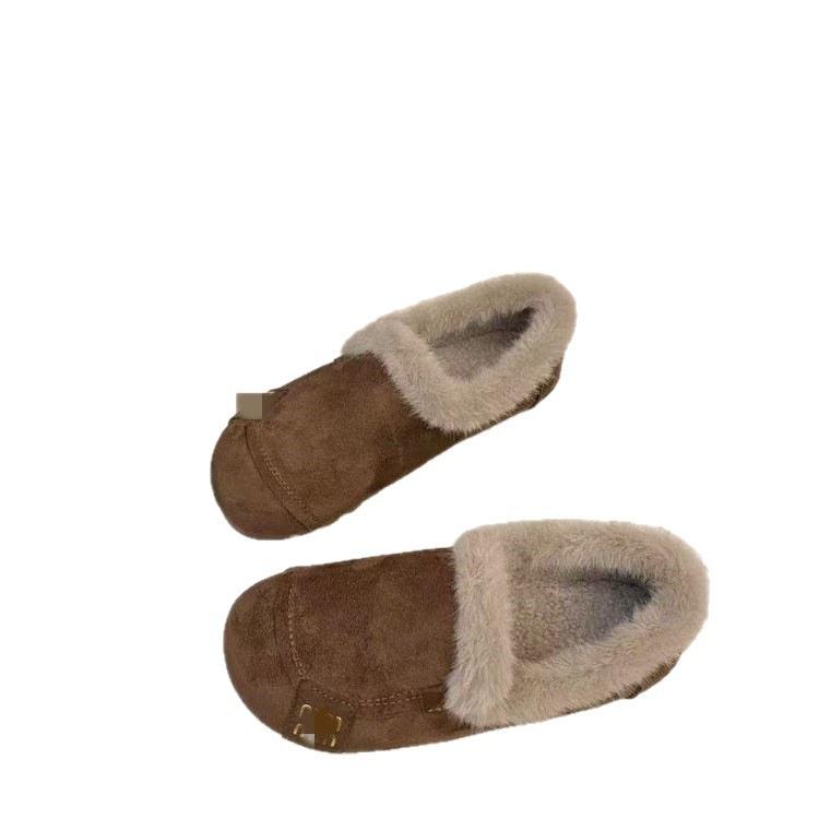 Retro Soft-soled Casual Fluffy Shoes for Women's Autumn and Winter New Non-slip One-pedal Warm and Velvet Beanie Cotton Shoes