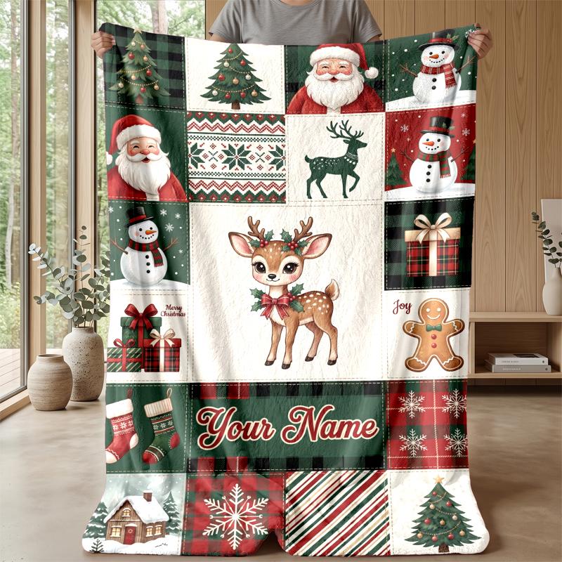 Coperta in Flanella Stampata con Nome Personalizzato di Natale Caldo Confortevole Coperta da Letto Decorazione per la Casa Regalo Festivo
