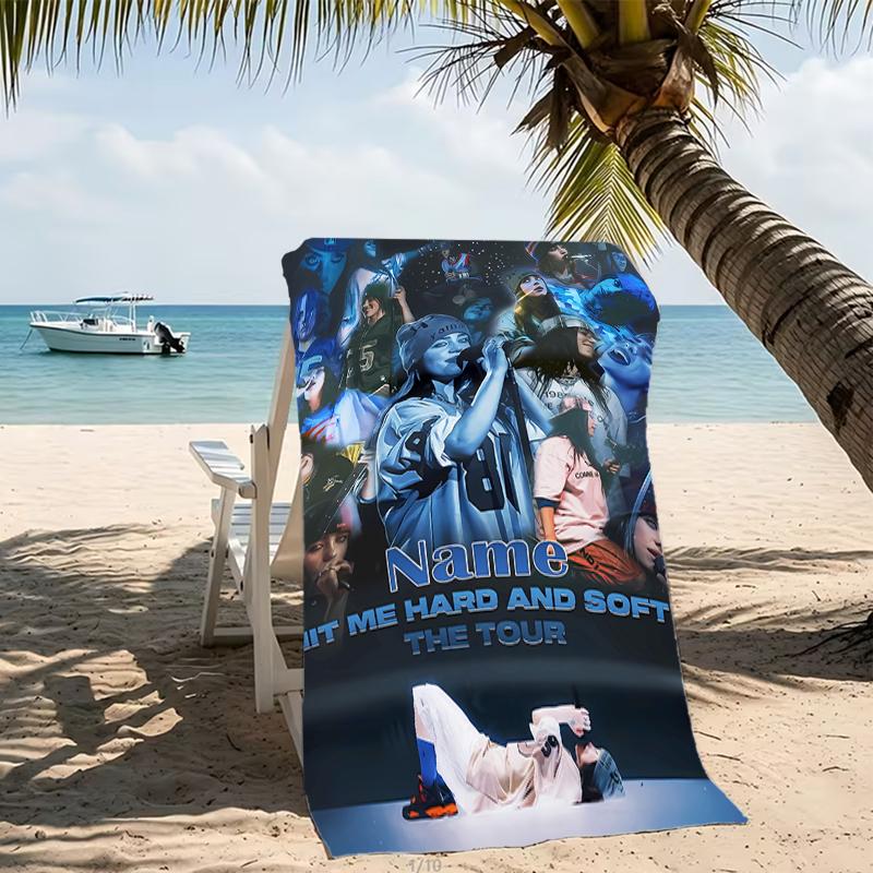 Customizable personalized beach towels Billie Eilish themed designs.Suitable for the beach, yoga, sports;ideal as beach accessories