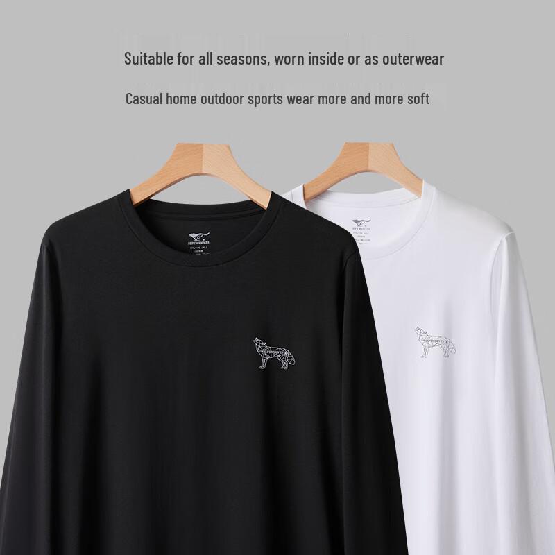 SEPTWOLVES Men's Geometric Wolf Print 100% Cotton Long Sleeve T-Shirt