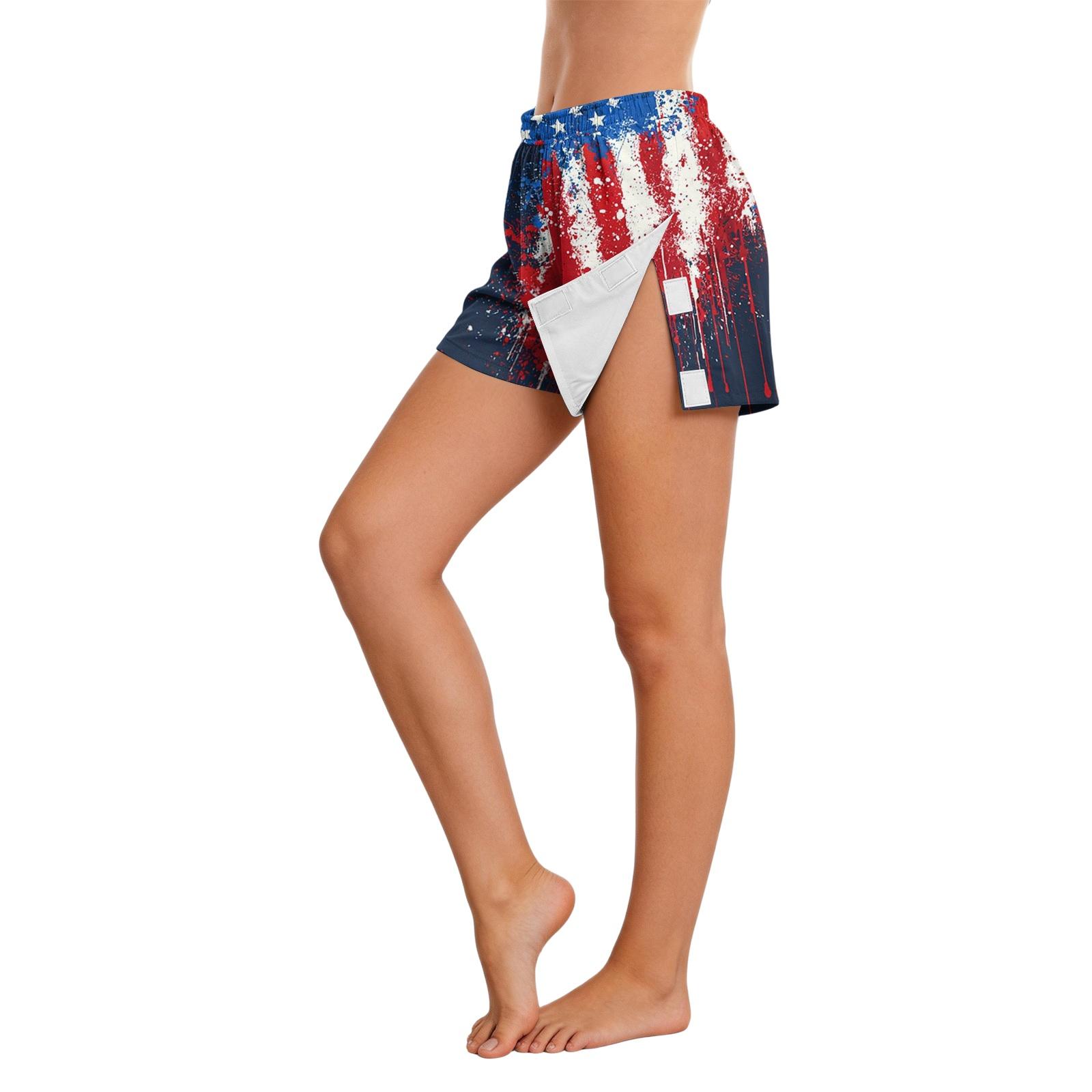 

Post Surgery Recovery Shorts with Side Hook and Loop Closure for Women Independence Day Print Comfortable Fit Easy Opening and Closing XXL