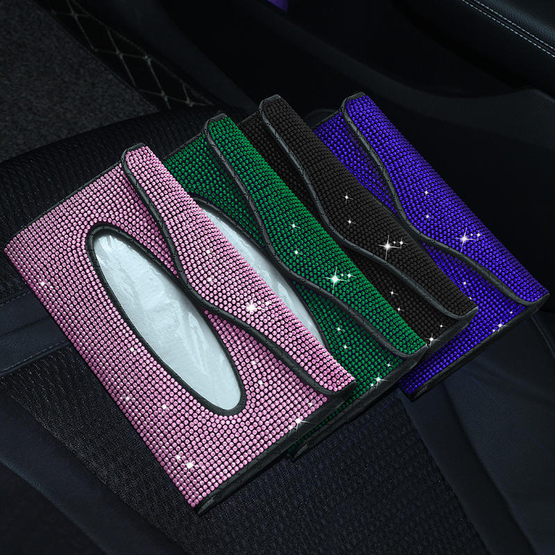 Diamond Crystal Car Tissue Box Holder High-end Luxury Sun Visor Multicolor Paper Box Bling Auto Interior Storage Car Acessories
