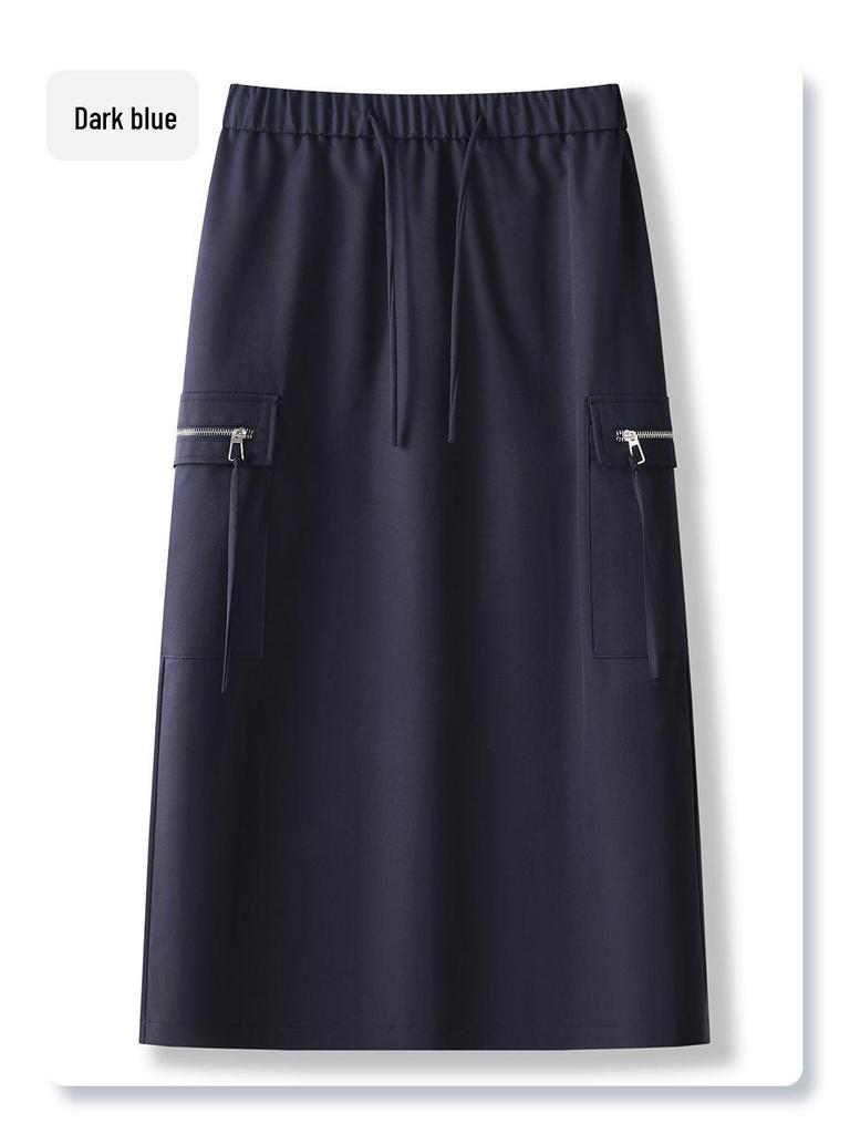 Apricot Retro Slit Midi Skirt - Women's 2024 Spring/Autumn Style, Bodycon Long Skirt