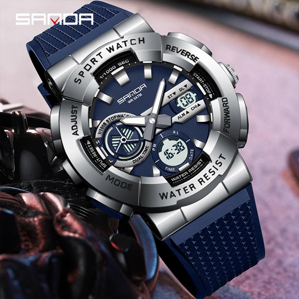 SANDA 3365 Hot Sale Fashion Men's Digital Analog Watch TPU Strap Waterproof Sporty Outdoor Male Wristwatch Gift Male Clock