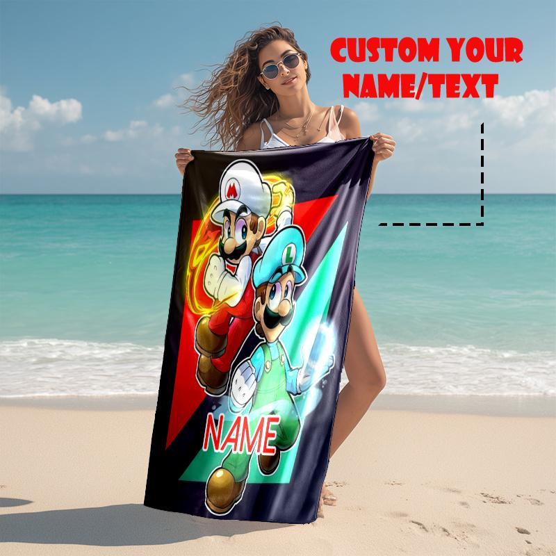 Mario Luigi Custom Name Soft Beach Towel Outdoor Vacation Beach Towel Outdoor Blanket Beach Towel Portable For Travel Beach