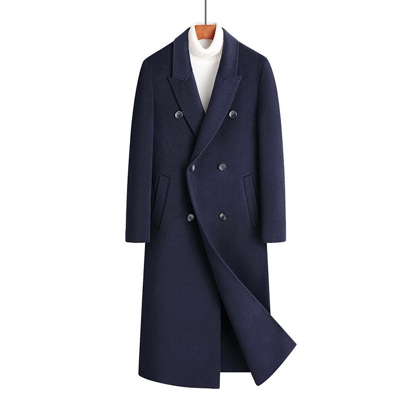 Men’s Double-Breasted Wool Trench Coat - Long Over-the-Knee Suit Collar for Autumn and Winter