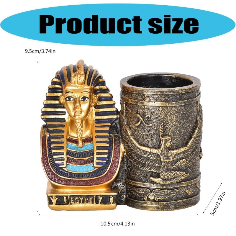 Egyptian Themed Decorative Pen Stand With Intricate Design Resins Craft Pencil Holder Organizers For Modern Home Accent