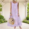 Women Plus Size Scoop Neck Sleeveless A Line Dark Purple Halloween Printed Long Dress