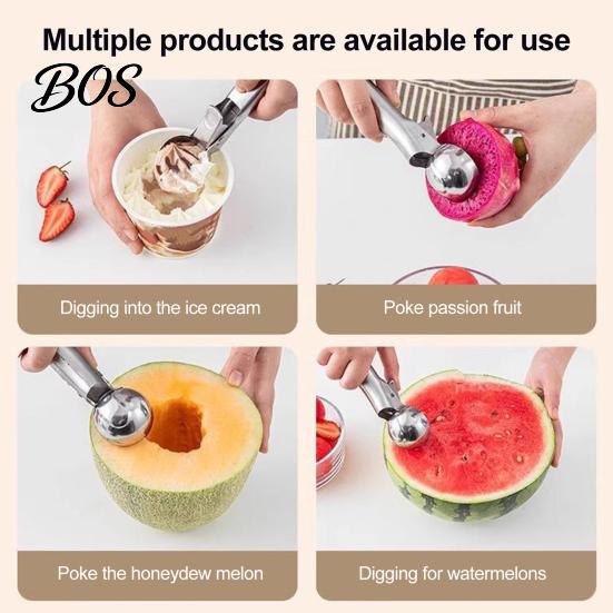 Dessert Spoon Ice Cream Fruit Scoop, Stainless Steel Scooper with Trigger Non-Slip Handle, Tool Heavy Duty Metal Scoop for Balls