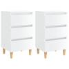 Día Y Noche - Día Y Noche Bedside Table with Wooden Legs 2 Units Glossy White 40x35x69 Cm