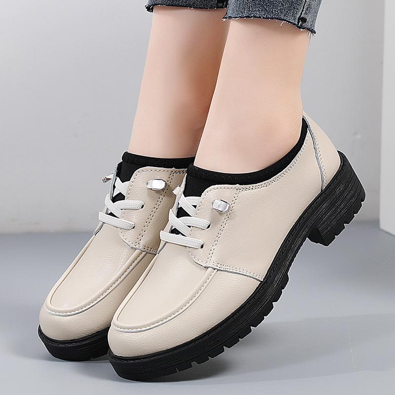 New Autumn and Winter Mid-heel Genuine Leather Casual Lazy Leather Shoes Black Thick-heeled Work Shoes Versatile Thick-soled Women's Shoes