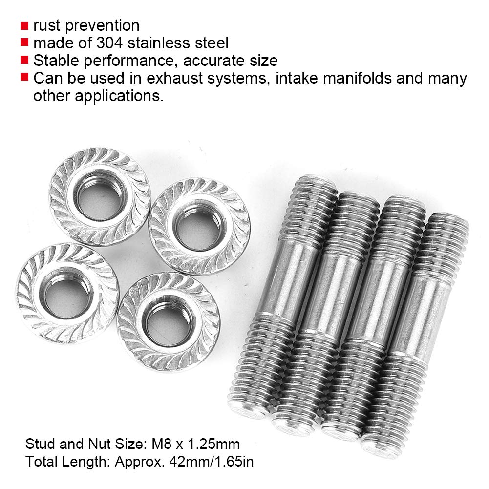 Exhaust Manifold Bolt Exhaust Bolt Nut Exhaust System Stud Nut M8 x 1.25mm Exterior Bolt Parts