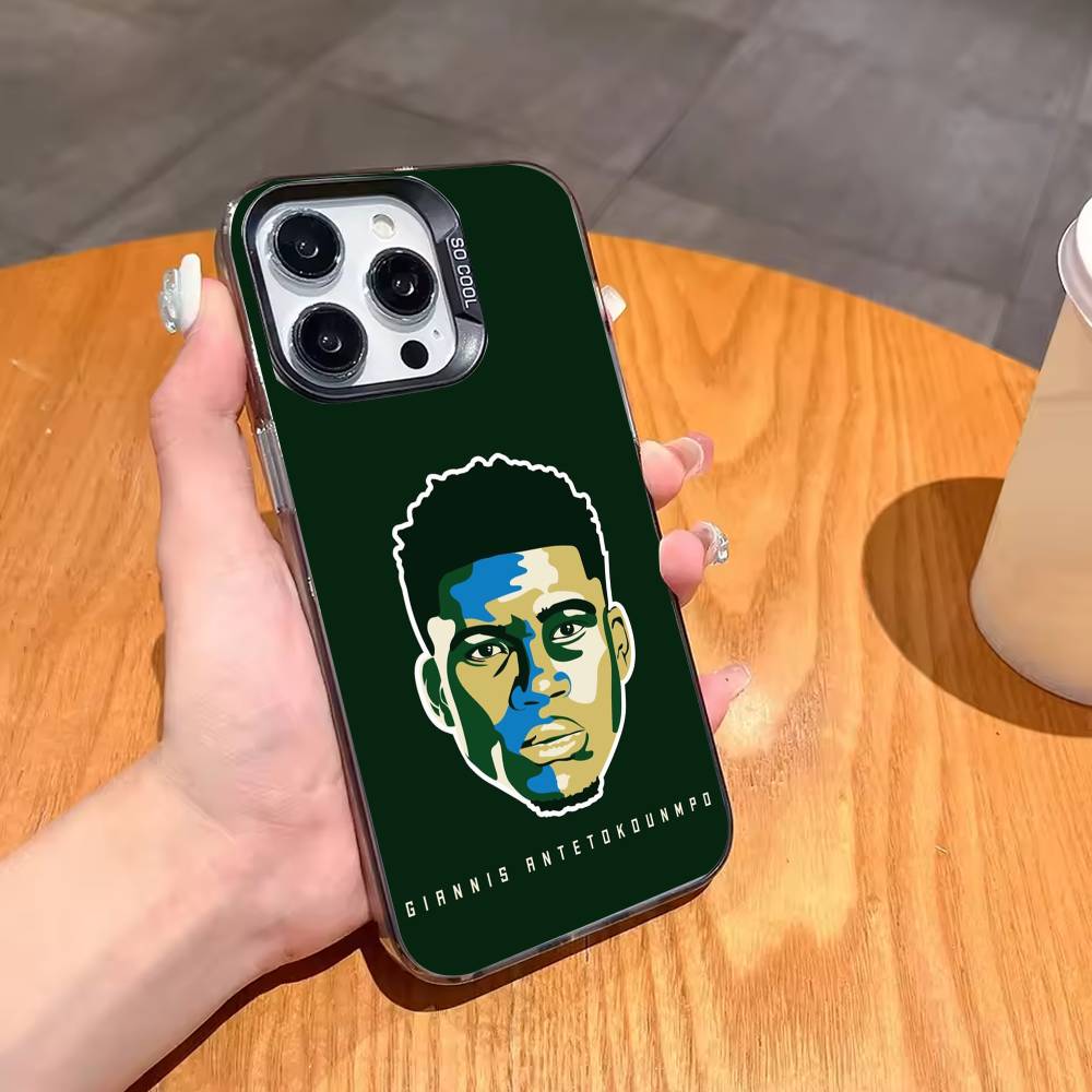 Giannis Antetokounmpo 34 Phone Case For iPhone17,16,15,14,13,12,11,Pro,MAX Gray Matte Silicone Black Cover