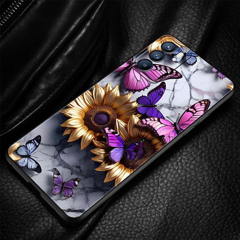 Fashionable Butterfly Flower Pattern Phone Case For Oppo Reno 13 12 11 10 7 F Find X5 X6 A98 A80 A79 A78 A57 A17 Pro 5G Soft TPU
