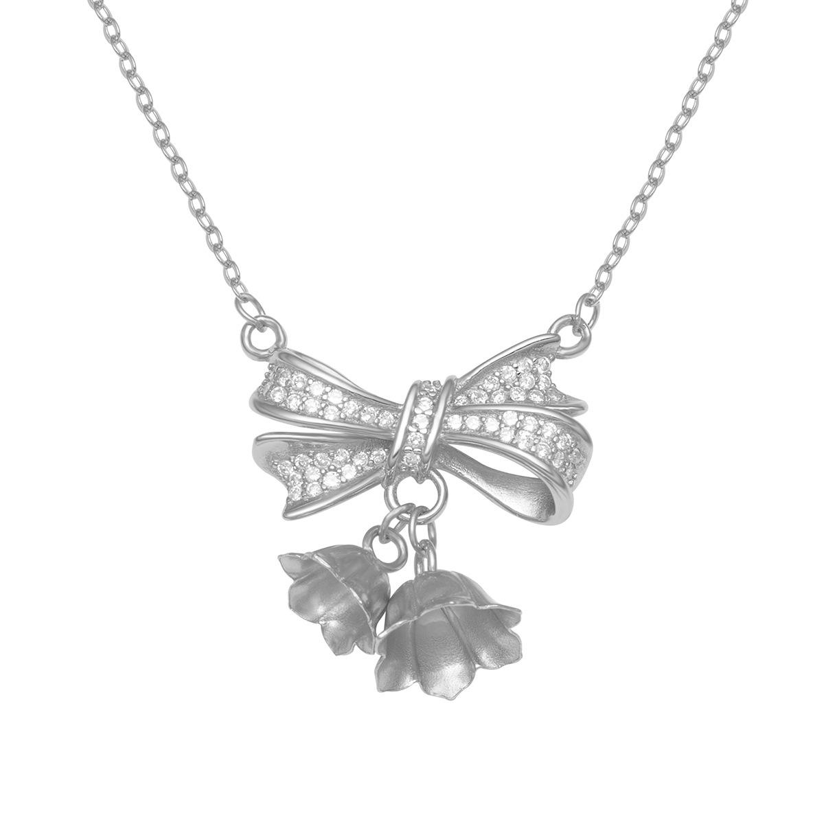 

Ожерелье из стерлингового серебра 925 пробы с бантом и ландышем, женская полная циркониевая цепочка на ключицу, нишевая подвеска принцессы на бегу 925 Silver