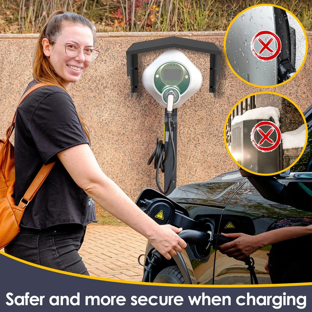 Housse de protection métallique pour chargeur de VE Toit de protection pour borne de recharge de véhicule électrique extérieur avec accessoires d'installation Noir