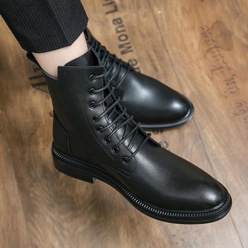 Korean Version of Fashionable Men Lace Up Formal Boots Luxury Brand Business Men Shoes High Top Men Boots Non-Slip Ankle Boots
