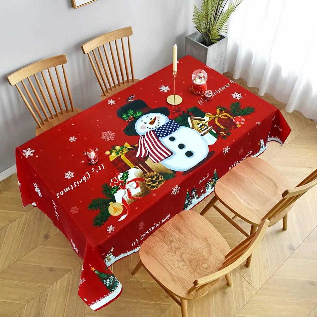 Vánoční obdélníkový ubrus ,Sněhová vločka Sněhulák a Santa Claus Tisk Desktop ,Zimní dovolená Svatba / Dekorace do kuchyně