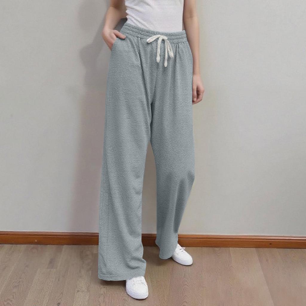 Dame Vide Ben Joggebukser Casual Høy Midje Løse Rette Treningsbukser Snøring Sport Joggebukser Med Lommer