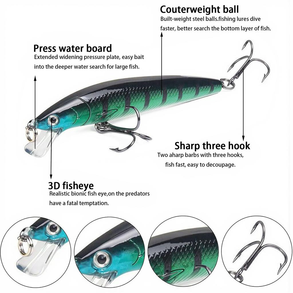 10PCS 10cm 9g Sinking Minnow Fishing Lure Long Casting Wobbler Crankbait Artificial Hard Bait for Bass Pike Trout Fishing Tackle