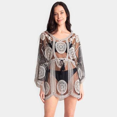 2024 Sexy See Through Bikini Cover-ups White Lace Tunic Women Summer Beach Wear Swim Suit Cover Up Transparent Mini Dress