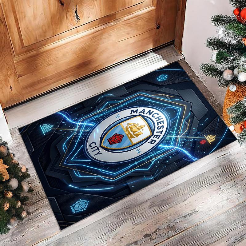 Manchester City Printed Flannel Area Rug Non Slip Soft Polyester Floor Carpet Indoor Decor Mat for Bedroom Living Room Sofa