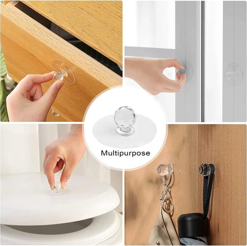 10/2Pcs Punch-free Drawer Knobs Self-Adhesive Kitchen Cabinet Handle Furniture Cupboard Dresser Window Door Push Pull Handles