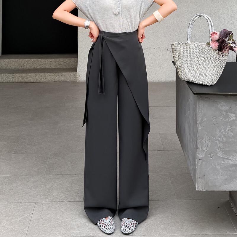 Bailuyu Women's Asymmetric Tie-Waist Straight Leg Pants