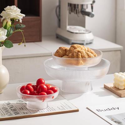 Elegant Glass Fruit Bowl Clear Ribbed Pedestal Bowl for Fruits Salads Desserts and Snacks Decorative for Dining Table Kitchen