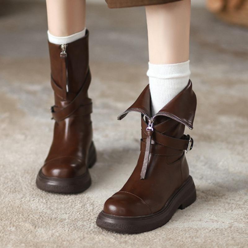 

Fashion Platform Mid-Tube Knight Boots 2025 Autumn Winter Retro Heightened Booties 40