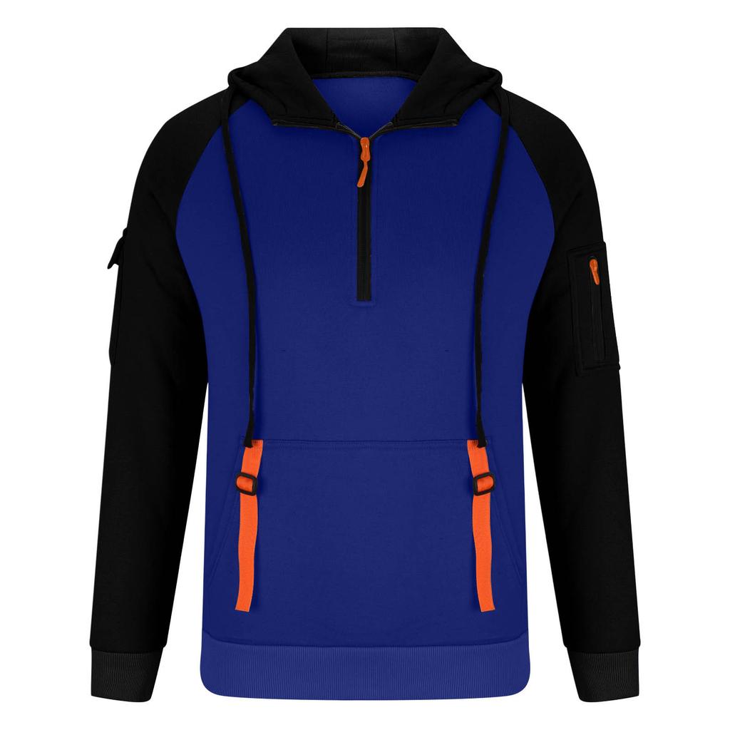 Autumn/Winter New Arrival: Raglan Sleeve Colour-Blocked Casual Half-Zip Hooded Sweatshirt