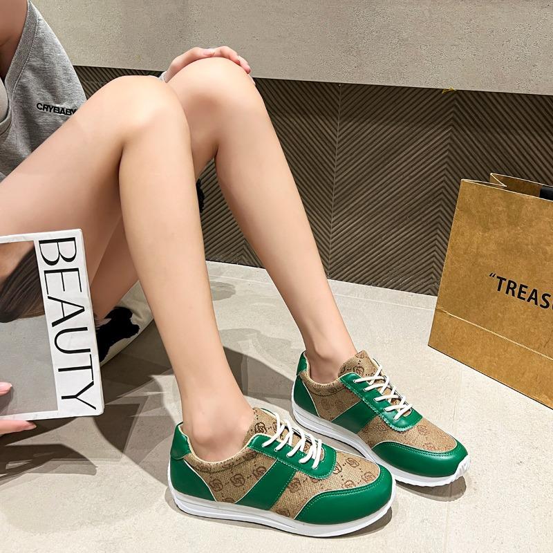 Fashion Spring New Casual Sports Shoes Women's Round Head Color Matching Before Lacing Soft Sole Non-slip Low Top Single Shoes