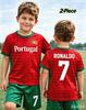 26 Boys Ronaldo No.7 Football Jersey Tee Shorts Set Harajuku PORTUGAL Fans Shirt Shorts Set Kids Tracksuit 2 Piece Set