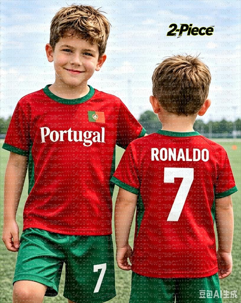 26 Boys Ronaldo No.7 Football Jersey Tee Shorts Set Harajuku PORTUGAL Fans Shirt Shorts Set Kids Tracksuit 2 Piece Set