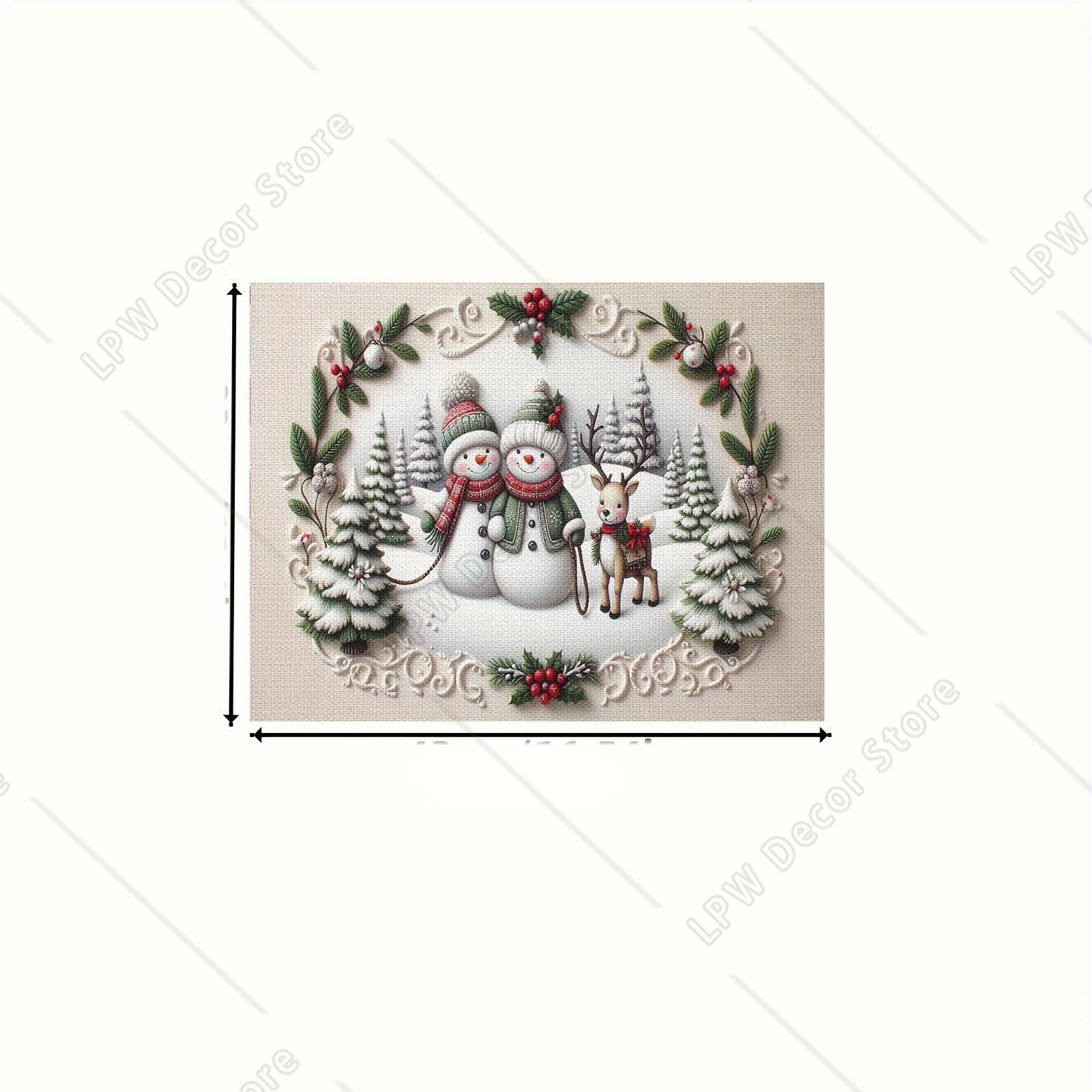 

Christmas-Themed Placemats with Snowman and Reindeer Designs Heat-Resistant and Wear Resistant Home Decor 4 PCS 12x18inch