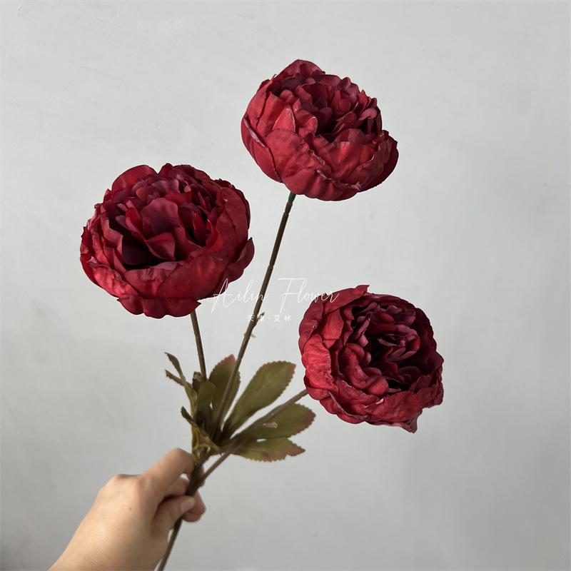 3heads Peony Cored Peony Artificial Flower Fake Rose Wedding Living Room Decoration