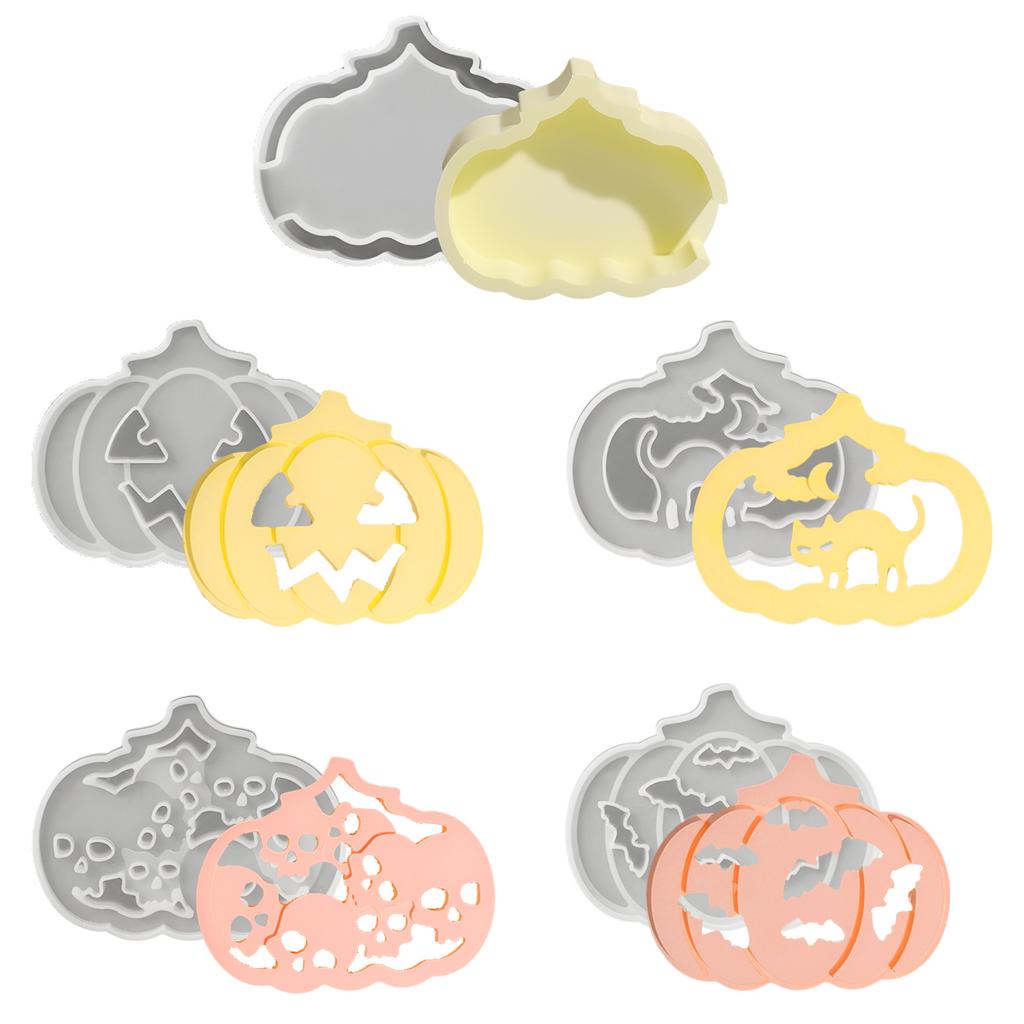 Diy hollow pumpkin silicone mold Halloween home horror ornaments decorative epoxy resin gypsum cement concrete mix casting molds