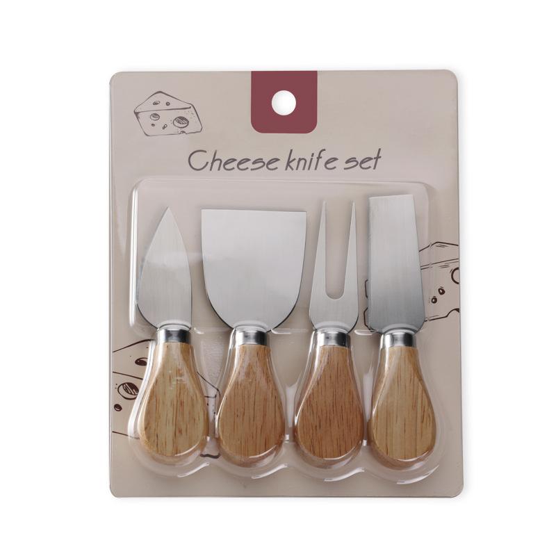 Hot Sales 4-piece Set of Wooden Handled Cheese Butter Spatula Butter Cheese Stainless Steel Knife Fork Cake Shovel Pizza Tool