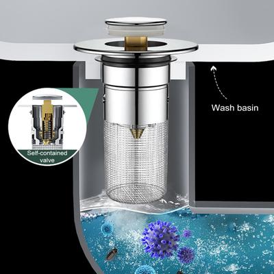 Wysuwany korek do zlewu łazienkowego z koszem zapobiegającym zatykaniu Uniwersalny filtr odpływowy dla 1,1–1,45 w USA. Standardowe otwory spustowe Łatwa instalacja Wyciek
