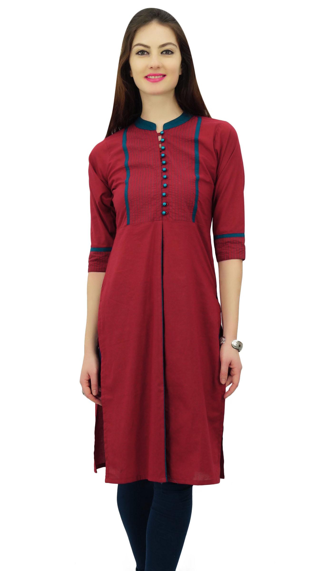 

Phagun Жіночий однотонний візерунок з прямим етнічним індійським дизайнером Kurti 8 червоний