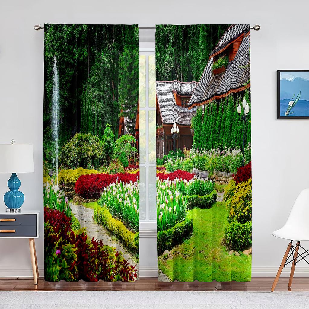 Garden Tulip Flower Field Trees Sheer Voile Curtains for Living Room Bedroom Balcony Party Decor Tulle Curtains Window Treatment