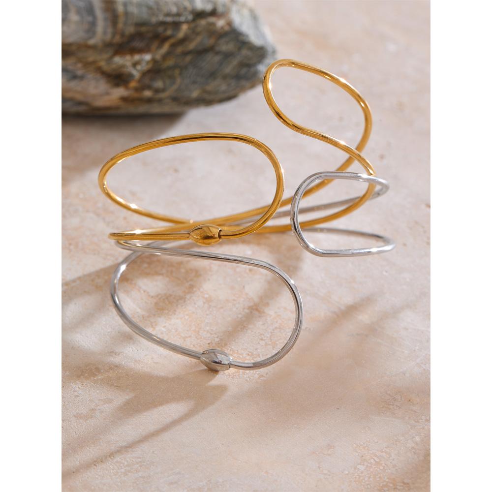 Eetit Minimalist Stainless Steel Double Layer Hollow Cuff Bracelet Bangle PVD Plated Fashion Geometric Waterproof Wrist Jewelry