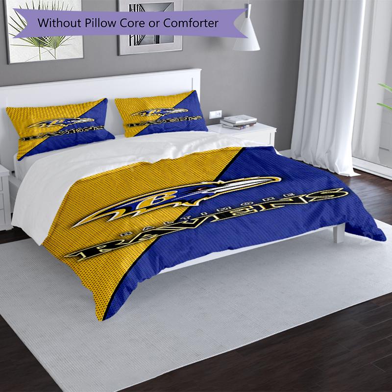 Baltimore Ravens Design Bett Bettwäsche Set 1 Bettbezug + 2 Kissenbezüge Weich Atmungsaktiv Haushalt Bettwäsche