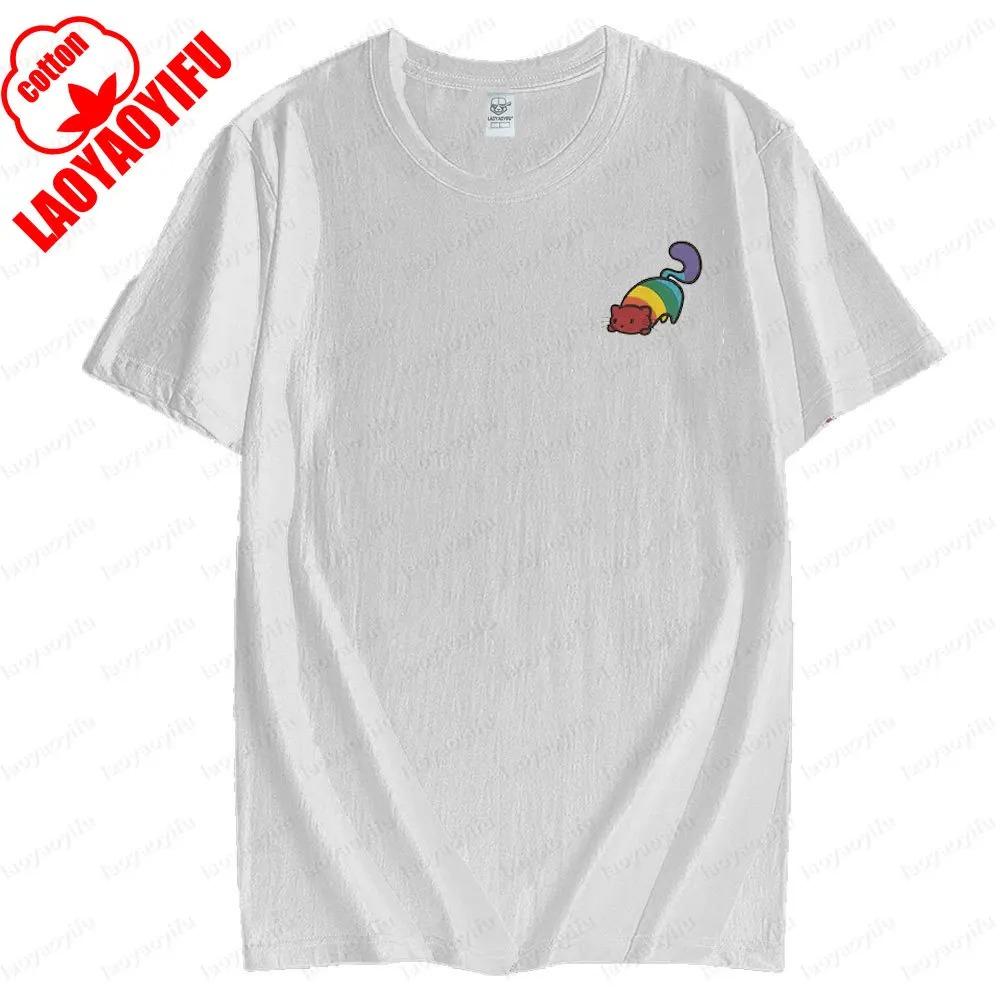 Cute Rainbow Cat LGBT Tee Tops Pride Month Homosexuality Unisex T Shirt Men Women Universal Fashion Casual Crewneck Tshirt